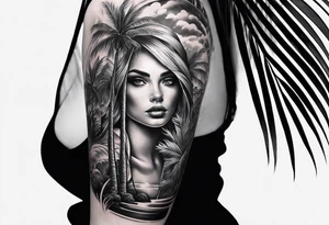 women's sleeve with palm trees tattoo idea