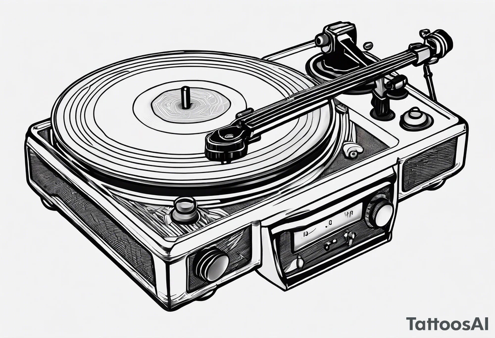 A recordplayer fineline minimalistic outline only tattoo idea