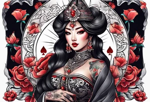 Asian Queen Of Spades sleeve tattoo idea