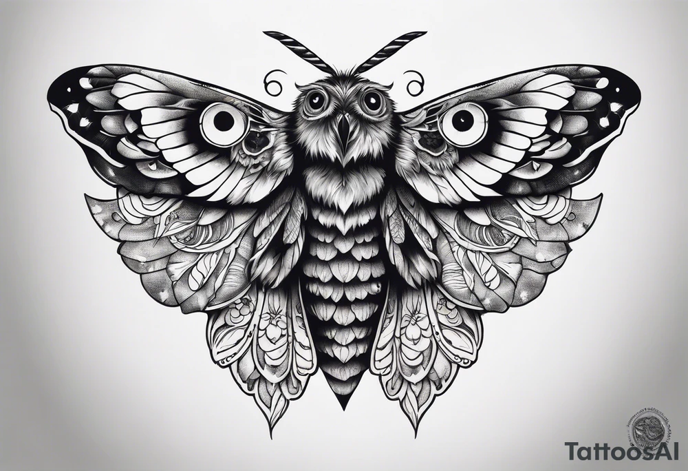 Dead head moth with owl eyes tattoo idea