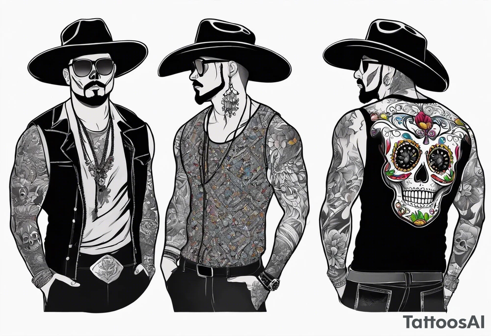 day of dead,man,standing,horizontal,cover up tattoo idea