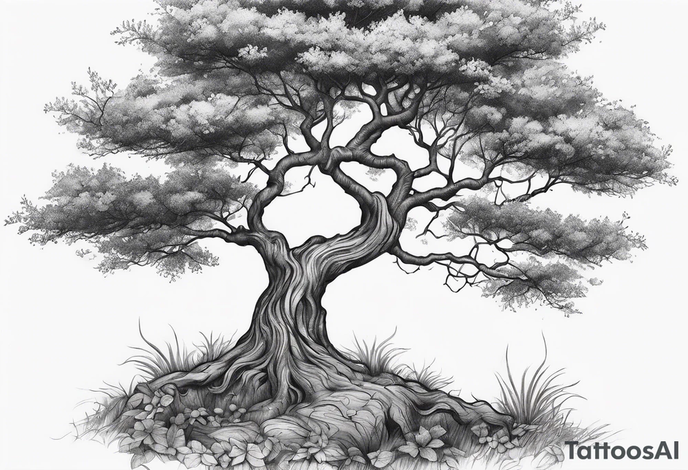 Small dainty detailed tree tattoo idea