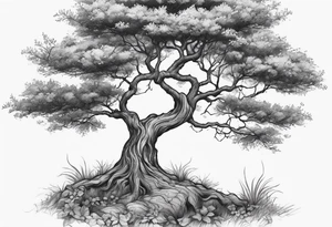 Small dainty detailed tree tattoo idea