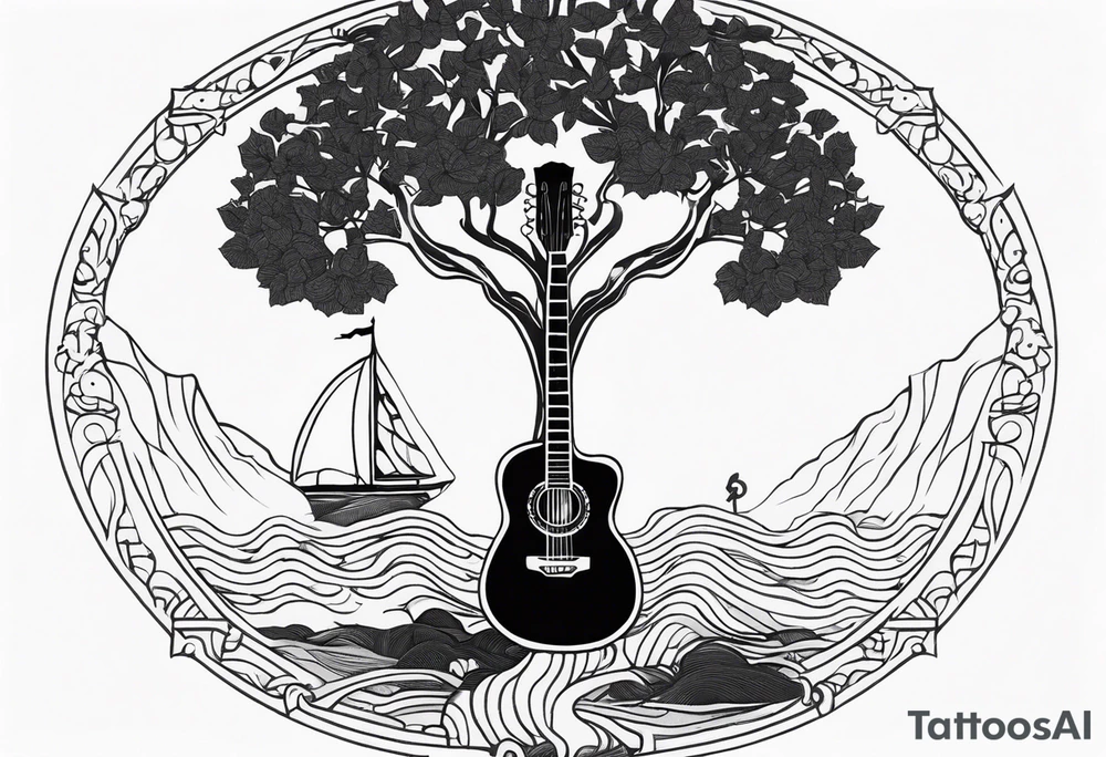 the overall tree is with the middle it's a guitar neck, and the bottom is an anchor tattoo idea