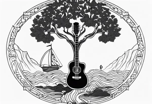 the overall tree is with the middle it's a guitar neck, and the bottom is an anchor tattoo idea