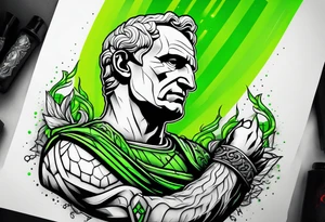 Julius Caesar tattoo with streaks of neon green lightning in the background tattoo idea