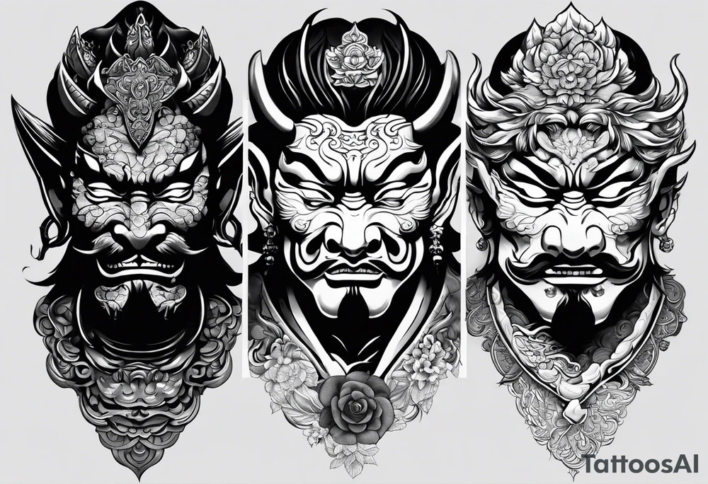 The Japanese say you have three faces. The first face, you show to the world. The second face, you show to your close friends and your family. The third face, you never show anyone. japanese demon tattoo idea tattoo idea