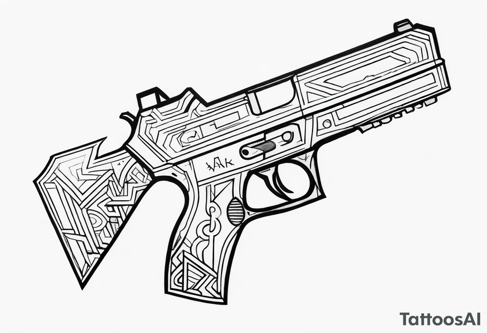 The letters AR with a pistol on each side tattoo idea