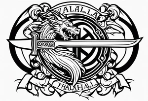 Valhalla prayer sword shield dragon axe tattoo idea