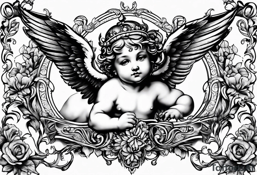 Flying Cherub renaissance style tattoo idea