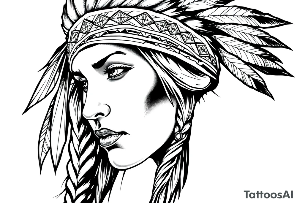 Female Native American with headband tattoo idea