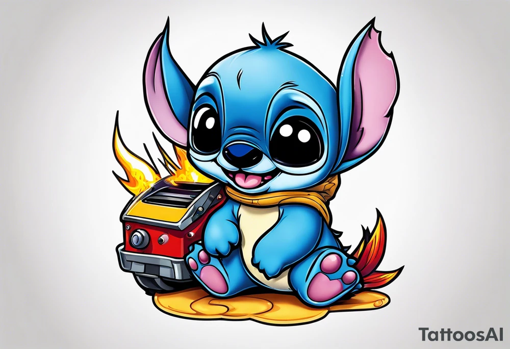 Baby stitch with welding hat tattoo idea