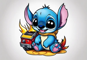 Baby stitch with welding hat tattoo idea