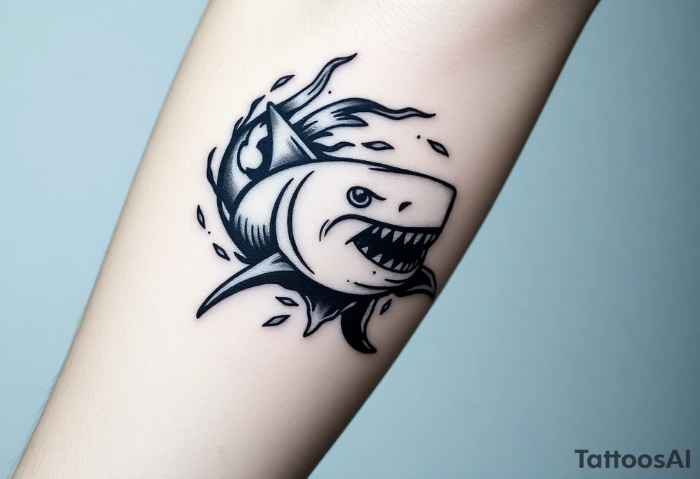 Masculine strong shark flowing forward in water tattoo idea
