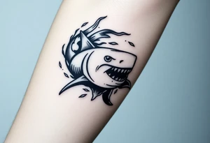 Masculine strong shark flowing forward in water tattoo idea