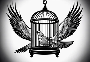 An open bird cage with a beautiful bird flying out of it. Front facing, it should be looking into the cage with the bird flying toward you out of the cage tattoo idea