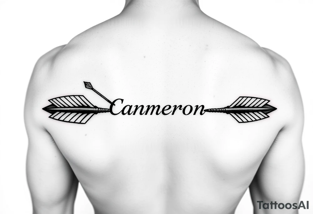 2 bow arrows one arrow is to incorporate the name Cameron and the other arrow is to incorporate the name Connor tattoo idea