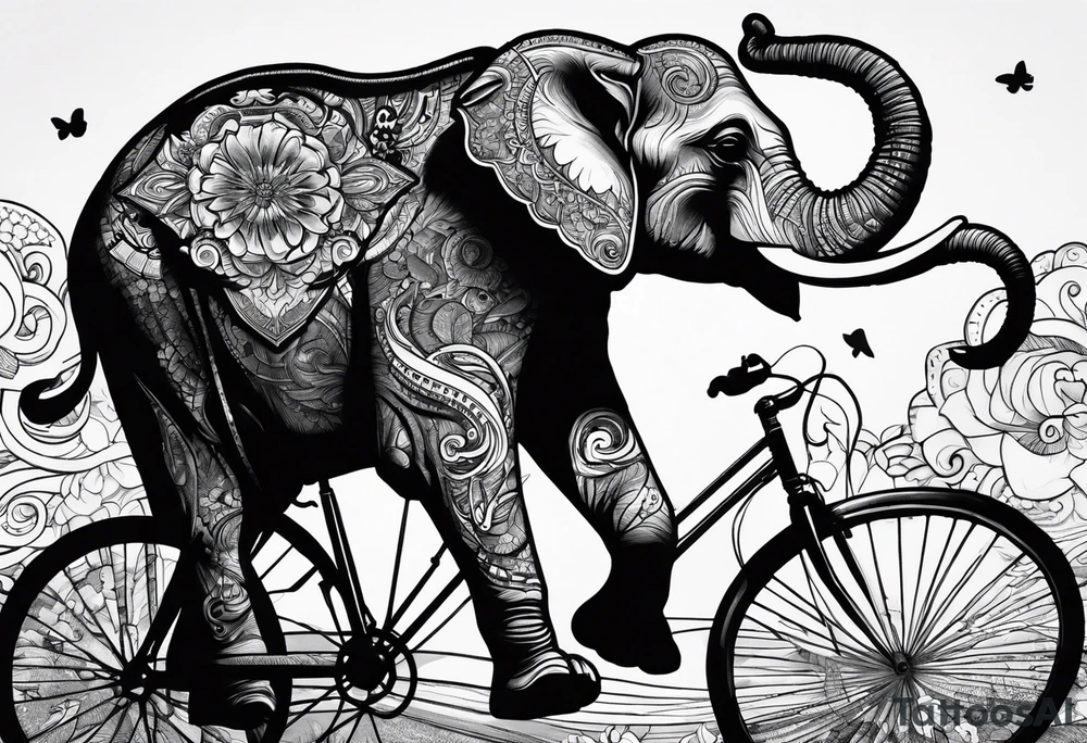 An elephant rides a bicycle tattoo idea