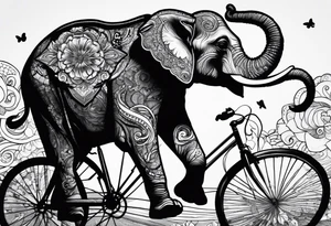 An elephant rides a bicycle tattoo idea