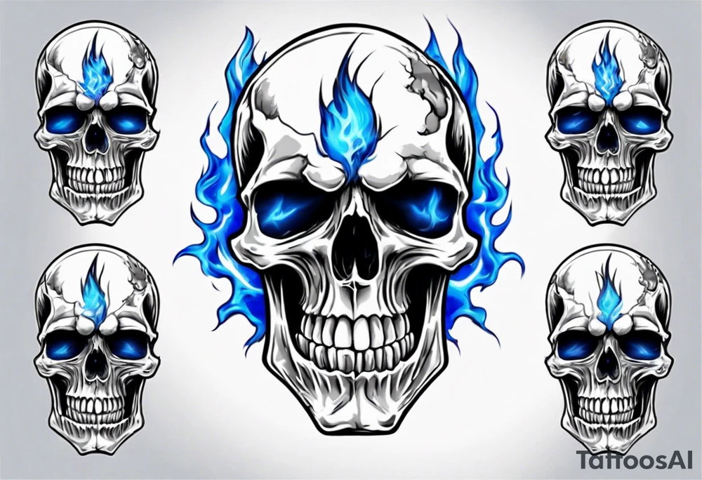 Skull welding with blue fire behind tattoo idea
