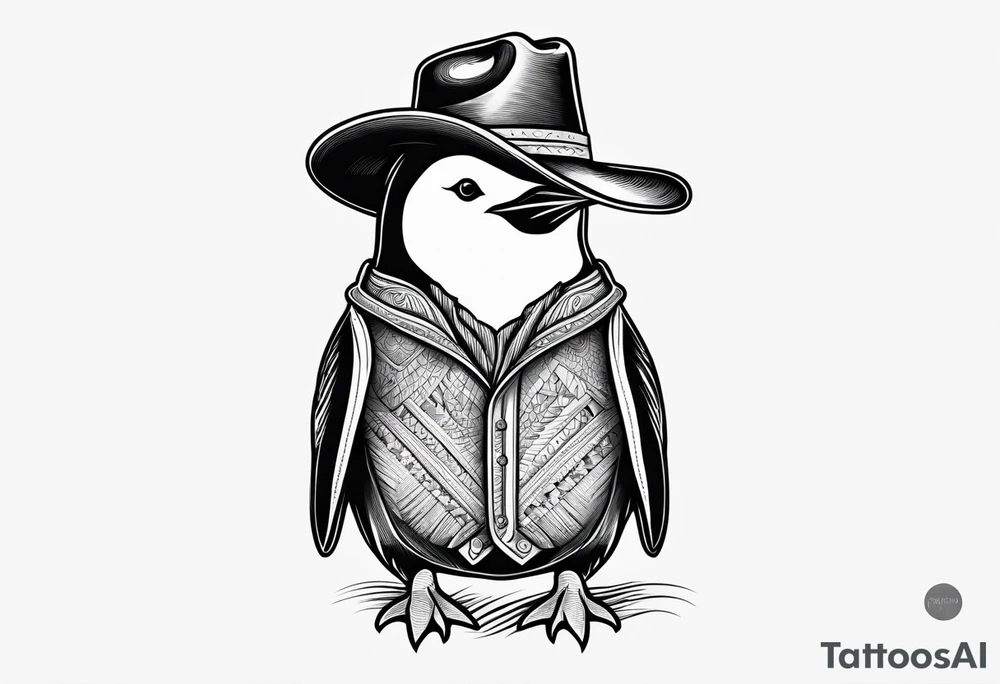 Small penguin wearing a 
Cowboy hat tattoo idea