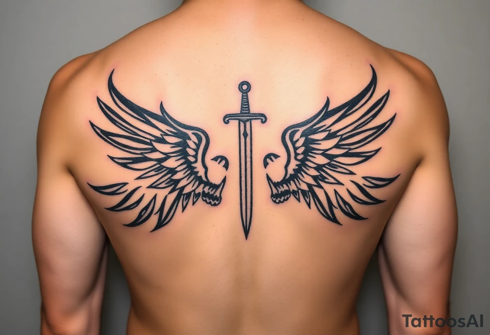 Laurel crown with a sword and wings tattoo idea