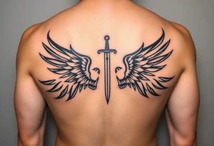 Laurel crown with a sword and wings tattoo idea