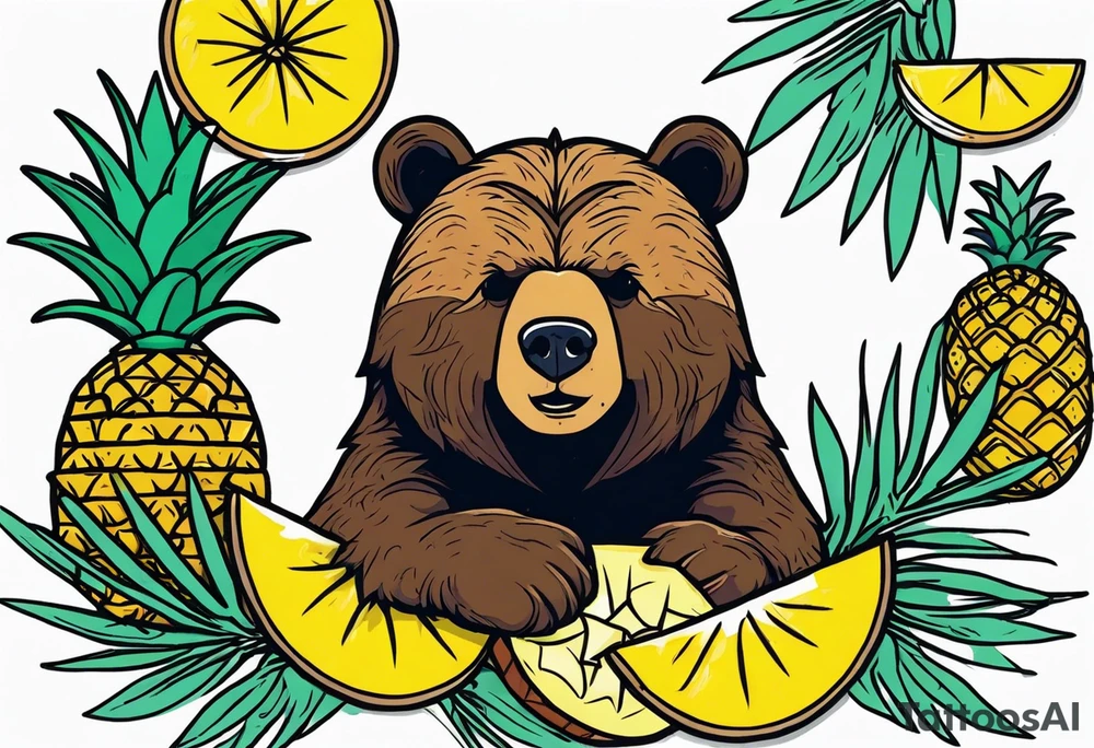 Bear loves pineapples and coconuts tattoo idea