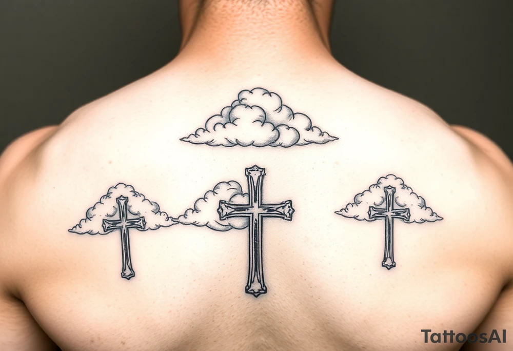 Clouds, 3 crosses fading tattoo idea