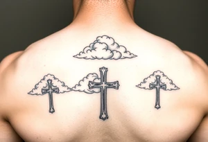 Clouds, 3 crosses fading tattoo idea