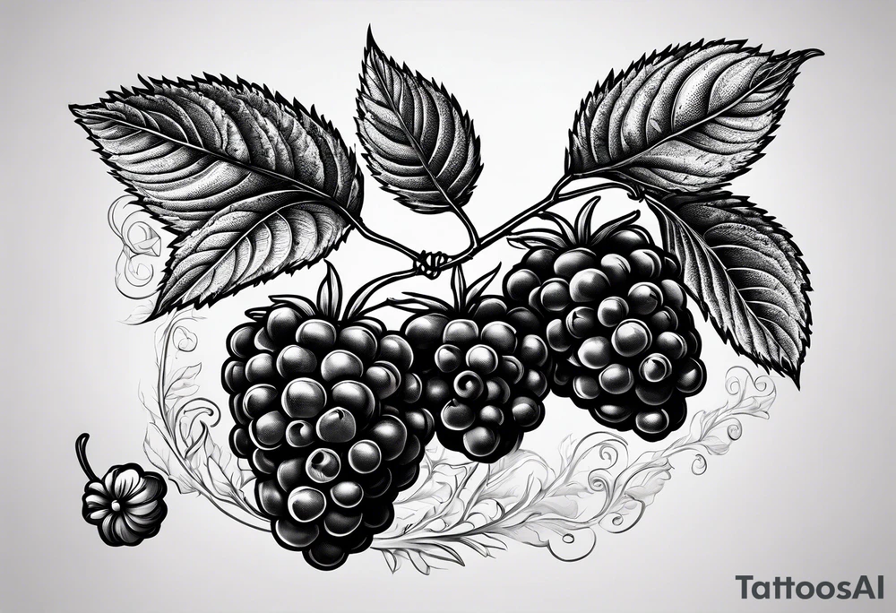 a long raspberry branch that focuses on line work. symbolizes making jam tattoo idea