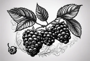 a long raspberry branch that focuses on line work. symbolizes making jam tattoo idea
