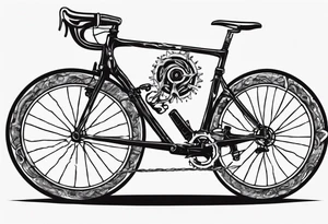 BMC road bicycle on a mountain placed on a barbell tattoo idea