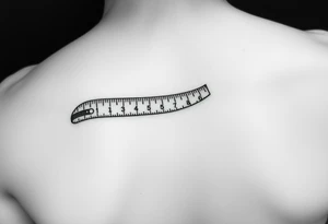 Whimsical tape measure for a woman from the tip of middle finger to the elbow tattoo idea