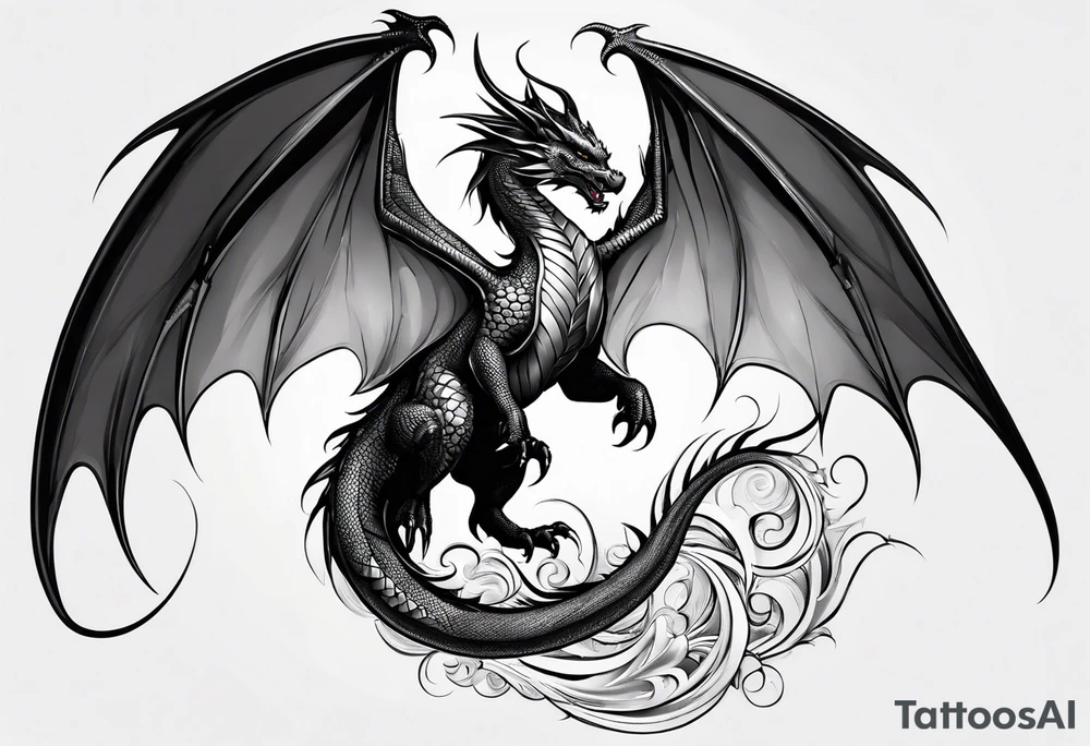Beautiful female dragon with wings spread tattoo idea