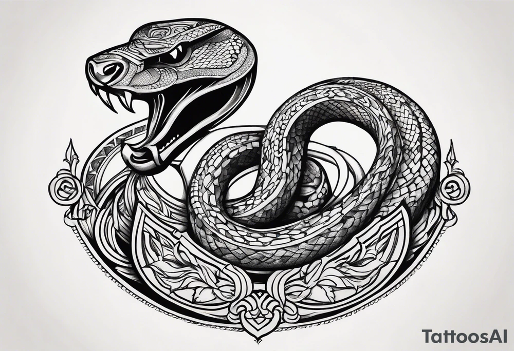 Snake on a battle axe tattoo idea