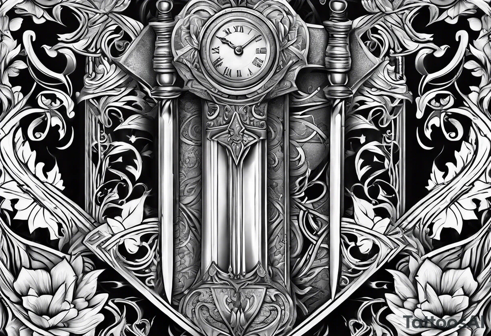 Dagger with hourglass inside tattoo idea