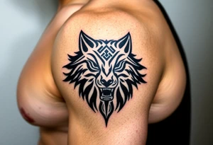 majestic tribal ING iang wolf tattoo idea
