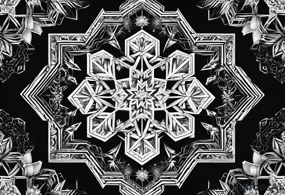 Hexagon linked snow crystal cloud tattoo idea