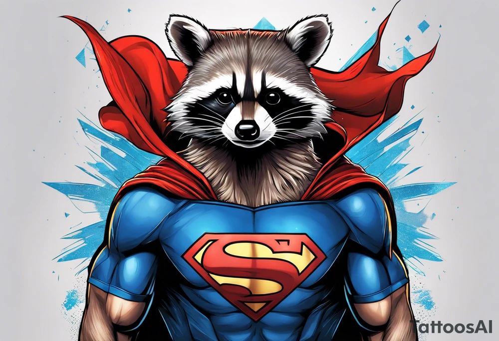 raccoon wearing a Superman t-shirt tattoo idea