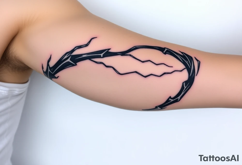 I want a tattoo inspired by the character Izuku midorya from my hero academia. I want his black whip and lighting across my bicep, shoulder and leading slightly to my traps. I want it to be sharp. Not lacking or cringy. Sharp. I don’t want the character or the characters arm. I want the black whip and lighting. tattoo idea