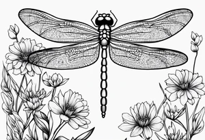 Dragonfly wildflowers simplistic minimalist tattoo idea
