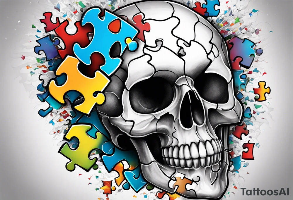 Skull with Autism Awareness Puzzle pieces. tattoo idea