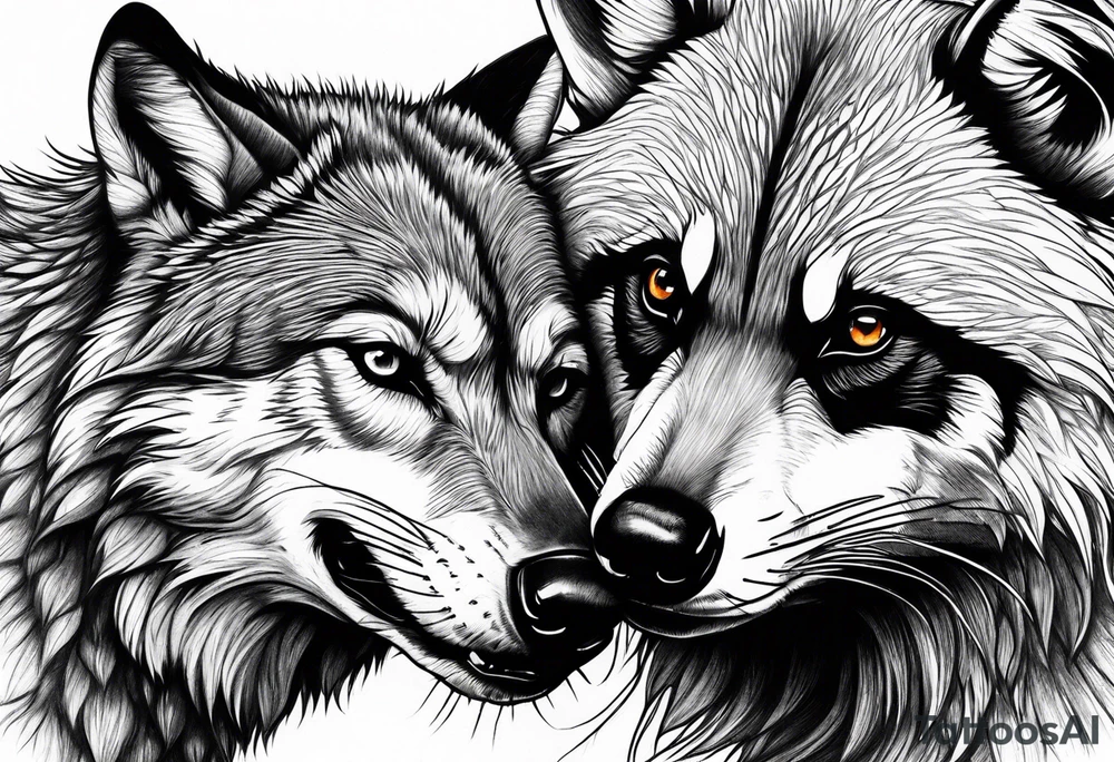 Wolf and raccoon fighting tattoo idea