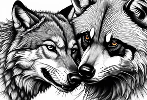 Wolf and raccoon fighting tattoo idea