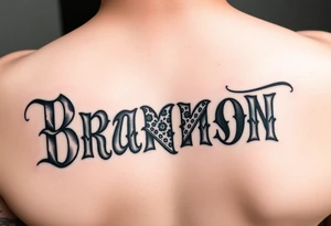 Chicano Lettering Spelling Brannon with the bandana design filling the letters tattoo idea