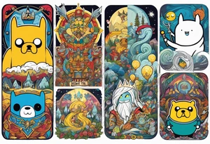 Full sleeve with adventure Time Characters, Finn, Jake, Lich King tattoo idea