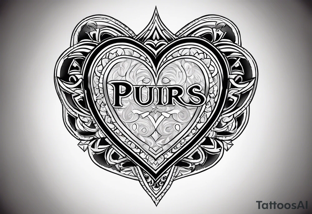 a traditional american tattoo of a heart, and the word "Purris" above the heart, and "I love you" under it tattoo idea