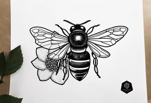 3 in by 2 in minimalist tattoo for forearm of a Hydrangea and a bee hovering by it tattoo idea