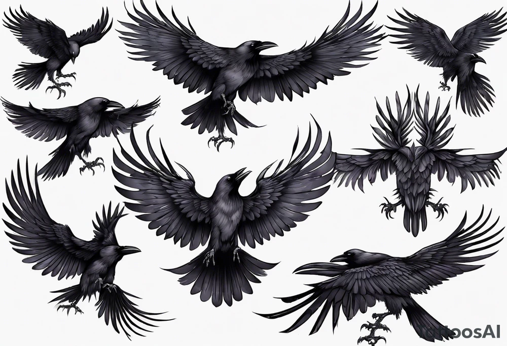 black raven with wings spread tattoo idea